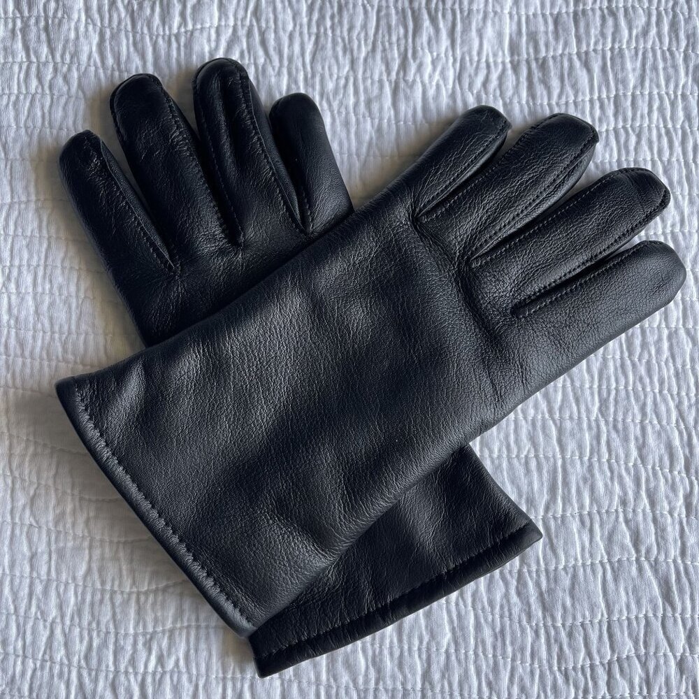 MENS/Women Black Leather Sheepskin Winter Gloves Wool Lined SZ L Made in USA NEW